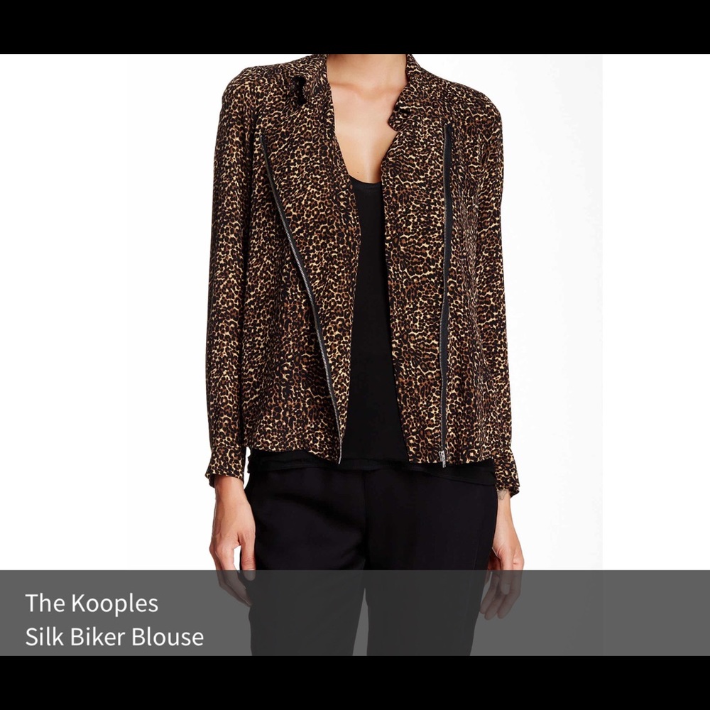 The Kooples Silk Leopard Print Biker Blouse Size S